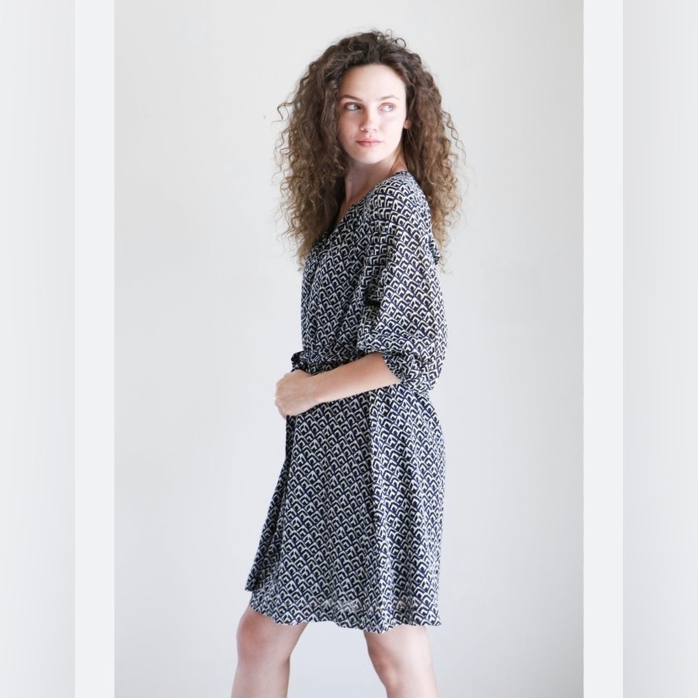 Apiece Apart Isla Mini Dress Navy Tracks Blue Belted Sz M